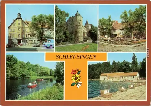 Schleusingen Schloss Bertholdsburg, Brunnen am Markt, Gondelteich, Freibad 1983