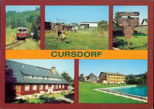 Cursdorf Bergbahn, Spielplatz, Wegweiser, Ferienheim "Albin Rücknagel",VEB 1982