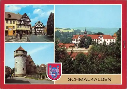 Schmalkalden Blick zum Altmarkt, Pulverturm, Blick zum Schloß Wilhelmsburg 1982