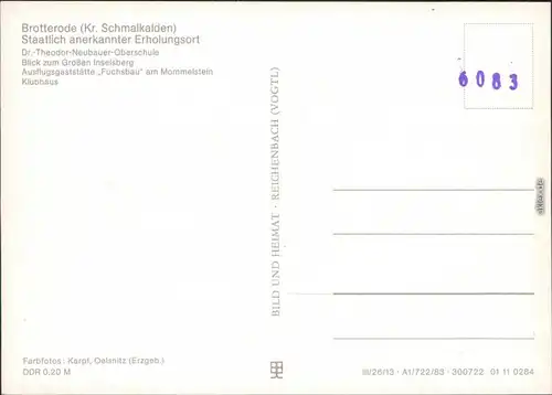 Brotterode Neubauer Oberschule,  "Fuchsbau" am Mommelstein, Klubhaus 1983