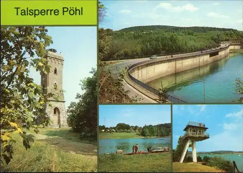 Pöhl Talsperre Sperrmauer, Bungalowsiedlung Rodlera, Rettungsturm des DRK 1988