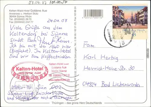 Sünna Kelten-Wald-Hotel "Goldene Aue" Ansichtskarte  2007