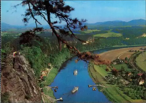 Rathen Blick von der Bastei Ansichtskarte Bild Heimat 1984