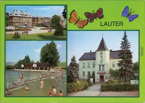 Lauter (Erzgebirge)-Lauter-Bernsbach Markt, Freibad, Rathaus 1986