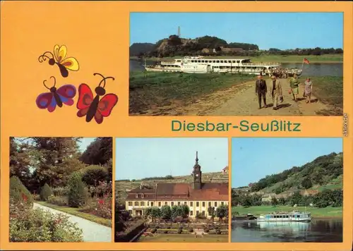 Seußlitz Nünchritz (Elbe) Anlegestelle Weißen Flotte Schlossgarten Schloss 1983