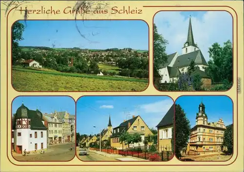 Schleiz Panorama-Ansicht, Kirche, Straßenansicht  Ansichtskarte  1994