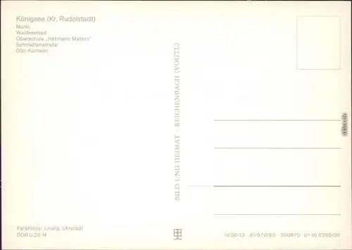 Königsee Markt, Waldseebad, Oberschule "Hermann Matern", Schmidtenstraße  1985