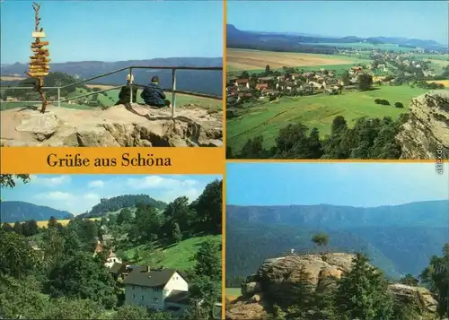 Reinhardtsdorf Schöna Wanderwegweiser, Blick zum Ort Kaiserkrone 1987