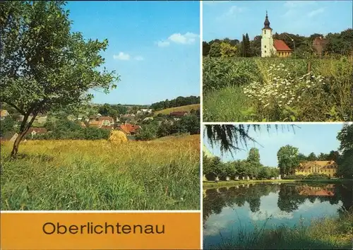 Oberlichtenau Teilansicht, Kirche, Schloss 1988