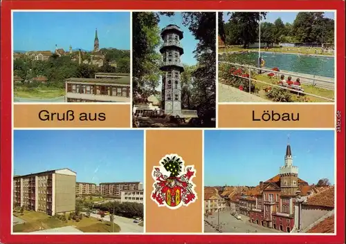 Löbau    Neubaugebiet Löbau-Nord, Platz der Befreiung mit Rathaus 1986