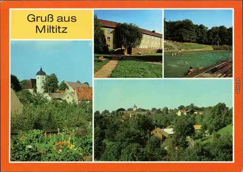 Miltitz Roitzschen-Triebischtal Kirche, Oberschule, Freibad, Teilansicht 1986