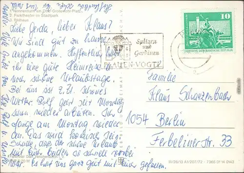 Plauen (Vogtland) 1. Nonnenturm am Otto-Grotewohl-Platz  Parktheater   1972