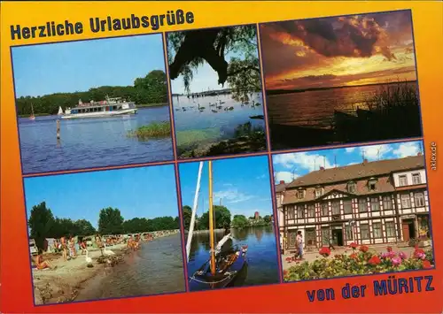 Waren (Müritz) Müritz, Fährschiff, Strand, Segler Ansichtskarte 1990