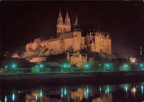 Meißen Schloss Albrechtsburg und Dom - Elbansicht bei Nacht 1990