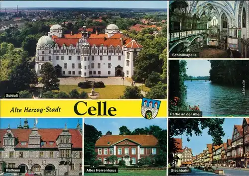 Celle Schloss, Schlosskapelle, Partie an der Aller, Rathaus, b Stechbahn 1989