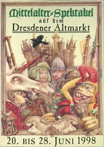 Innere Altstadt-Dresden Mittelalter Spektakel auf dem Altmarkt - Aquarell 1998