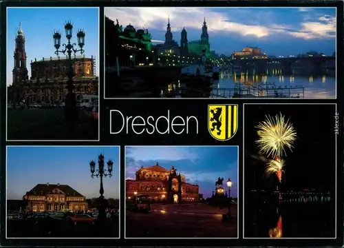 Dresden Altstadtpanorama, Hofkirche, Semperoper, Feuerwerk an der Elbe 1989