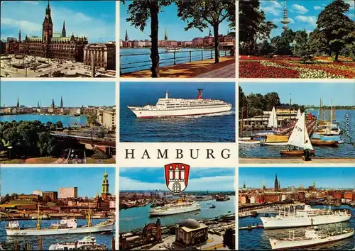 Hamburg Rathaus, Park, Hafen, Schiffsanlegestellen, Fährschiffe 1972