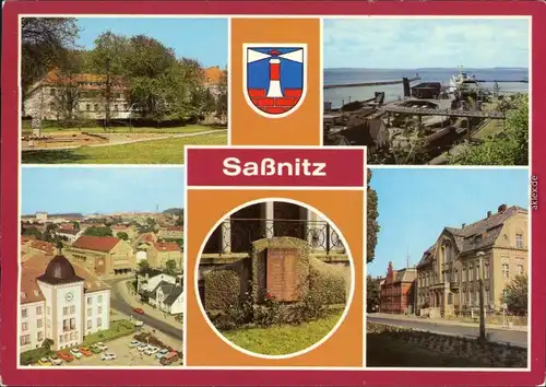 Sassnitz Saßnitz Krankenhaus, Fährhafen, Panorama  Leningedenkstein,   1986