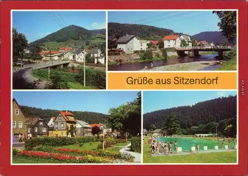 Sitzendorf Teilansicht, An der Schwarza, Ortsmotiv, Freibad 1986