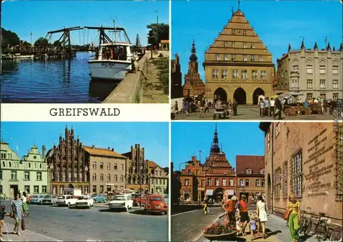 Greifswald Wiecker Brücke, Rathaus, Platz der Freundschaft, Markt 1980