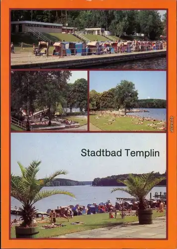 Templin Strandbad  - Teilansicht, HO-Kiosk, Liegewiese, Blick von der   1986