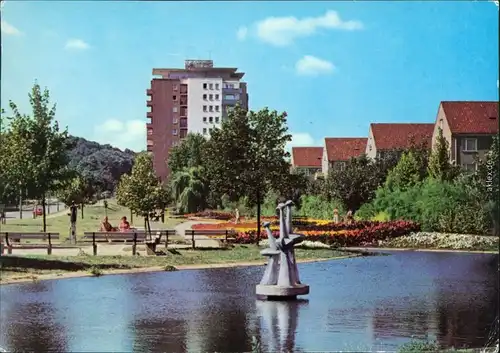 Eisenhüttenstadt Stalinstadt  Diehloer Straße - mit Parkanlage und Teich 1976