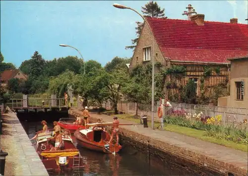 Storkow (Mark) An der Schleuse mit Booten 1981