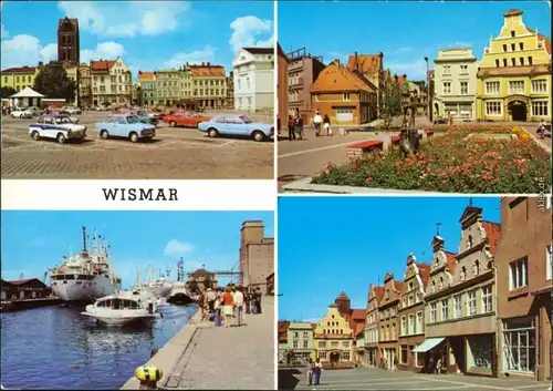 Wismar Markt mit parkenden  Hohestraße, Hafen, Krämerstraße 1978
