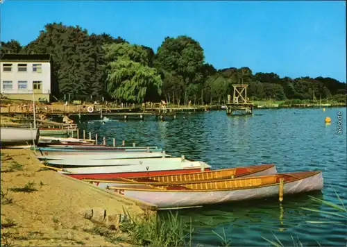 Löcknitz Strandbad mit vielen Boote Ansichtskarte  1975