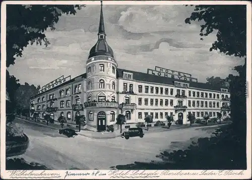 Wilhelmshaven Hotel Loheyde Künstlerkarte Ansichtskarte 1938