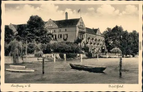 Konstanz Insel Hotel, Boote, Gebäude Bodenee Ansichtskarte 1935
