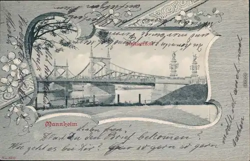 Mannheim Neckarbrücke Friedrichsbrücke 1902 Passepartout