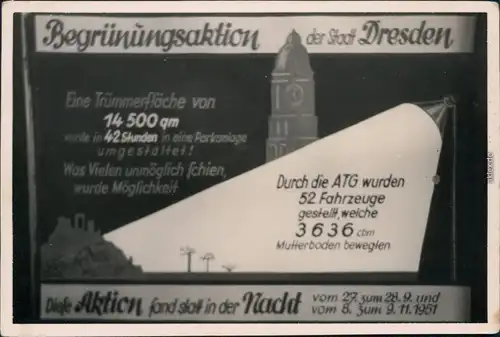 Dresden Begrünungsaktion in der Nacht durch ATG Karte Propaganda 1951