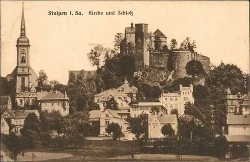 Stolpen Kirche und Schloss/Burg mit Villen Ansichtskarte  1925