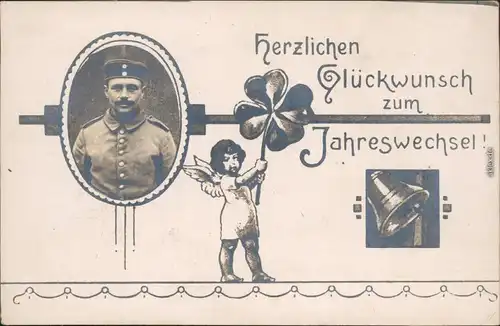 Glückwunsch zum Neujahr/Sylvester mit Soldaten und Engel 1916