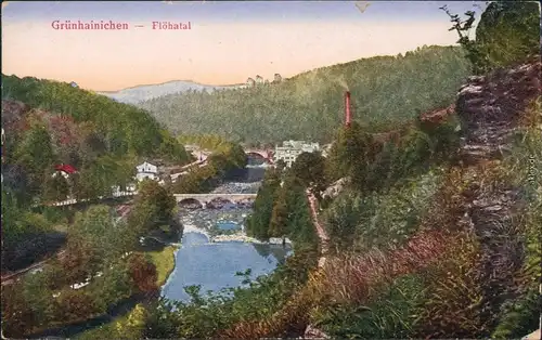 Grünhainichen Flöhatal mit Brücken und Bahnstrecke 1918