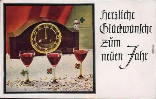  Glückwunsch Neujahr/Sylvester: Uhr und Gläser 1941