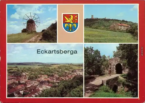 Eckartsberga Mühle mit Windrad um 1875, Polytechnischen Oberschule (Tor) 1987