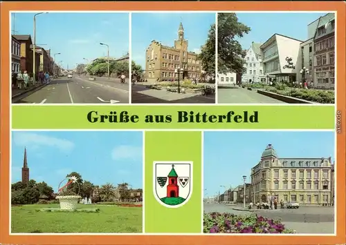 Bitterfeld Leninstraße, Rathaus, Markt, Naherholungsgebiet Bahnhofshotel 1983