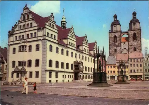 Lutherstadt Wittenberg Marktplatz mit Rathaus und Stadtkirche 1985