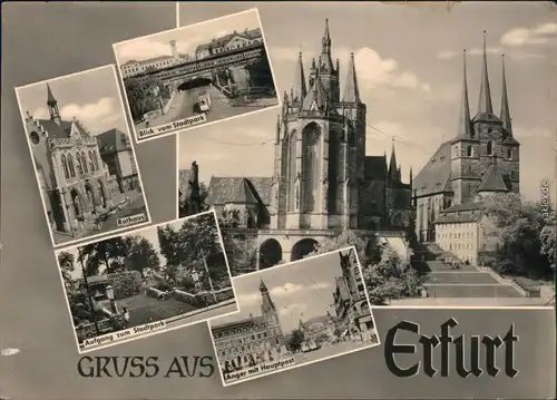 Ansichtskarte Erfurt Stadtpark, Rathaus, Anger mit Hauptpost, Dom 1961