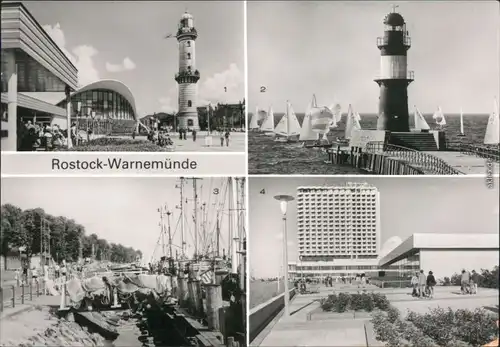 Warnemünde Rostock  "Teepott" und  Leuchtturm an der Mole Hotel Neptun 1983