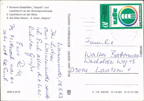Warnemünde Rostock  "Teepott" und  Leuchtturm an der Mole Hotel Neptun 1983