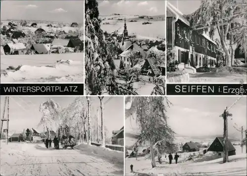 Seiffen (Erzgebirge) Panorama-Ansichten, Häuseransicht, Kirche - im Winter 1979
