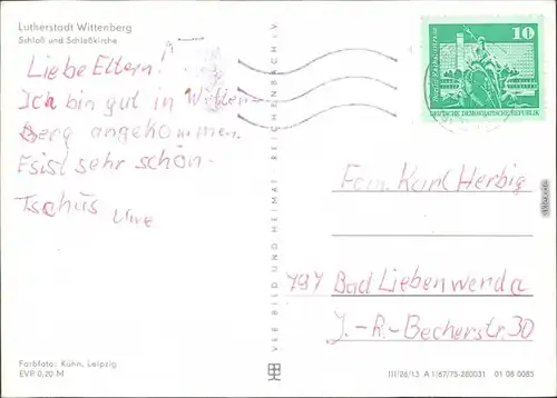 Ansichtskarte Lutherstadt Wittenberg Schloss und Schloßkirche 1975