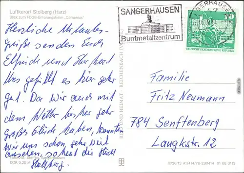 Ansichtskarte Stolberg (Harz) FDGB-Erholungsheim "Comenius" 1978
