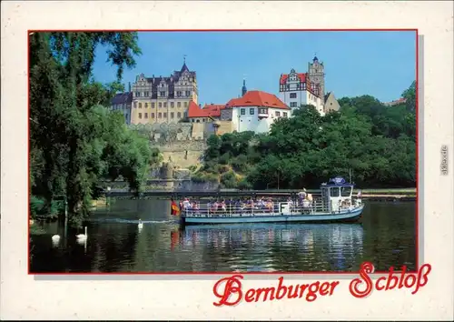 Ansichtskarte Bernburg (Saale) Schloß und Fahrgastschiff mit Touristen 1987