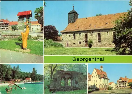 Georgenthal (Thüringen) Wanderwegweiser,  Waldbad FDGB-Erholungsheim   1982