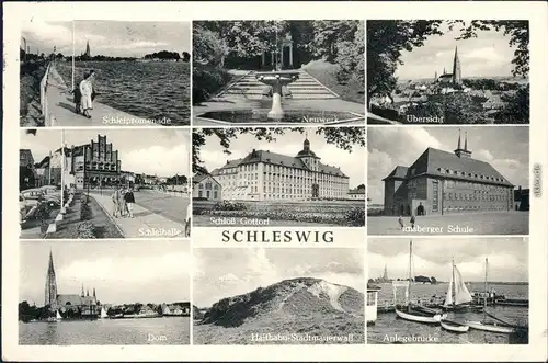 Schleswig  Schleipromenade, Neuwerk, Übersicht, Schleihalle  Anlegebrücke 1954
